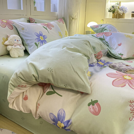 MUJI Class A cotton quilt cover 150x200cm household skin-friendly bed sheet quilt cover and fitted sheet four-piece bed set for all seasons Lianlianhuayu soft and skin-friendly comfortable and breathable 2.0m bed sheet four-piece set/quilt cover 220*240cm