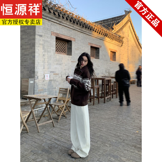 Hengyuanxiang retro half-zip turtleneck sweater for women Fair Isle jacquard loose lazy pullover knitted top coffee jacquard ready stock S