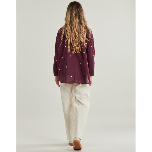 ONLY shirt women's long-sleeved loose slimming wine red 2025 new commuter casual lapel outer top women's dark red XS (EU)