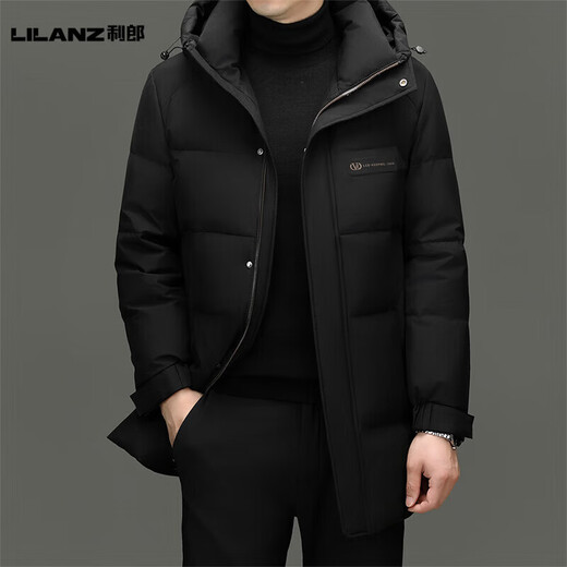 LILANZ Мужской пуховик средней длины, зимний утолщенный, новинка 2025 года, повседневная теплая куртка для папы с капюшоном, мужская флагманская мужская куртка Lilanz, черный L 175 Рекомендуется 120–140 Джин Джин равен 0,5 кг