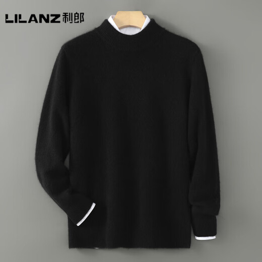 LILANZ pure wool sweater men's half turtleneck thickened pullover sweater high-end business knitted casual bottoming shirt black-flagship 2XL