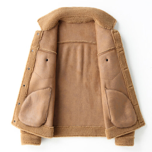 CHEVALPES国际一线品牌皮毛一体皮夹克男羊羔毛短款颗粒羊剪绒皮草皮衣外套 麦穗金 M 165