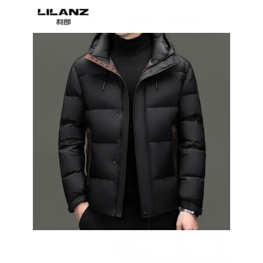 利郎（LILANZ）火山岩蓄热鸭绒羽绒服短款男士冬加厚保暖面包服休闲连帽外套 黑色 14XL (190)