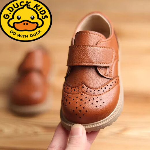 G.duck Little Yellow Duck Boys' Small Leather Shoes Black Korean Style Trendy Baby Shoes for Boys 1-2-3-4-5 Years Old Soft Soled Spring and Autumn Brown 22 Inner Length 14.0cm