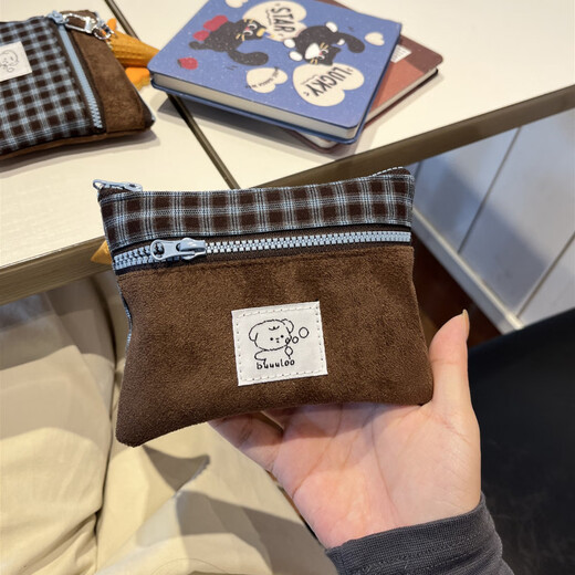 Shijanu new product 2025 original new suede double-layer card holder autumn and winter cute coin purse Korean style patchwork storage