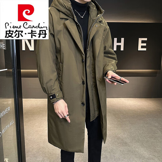 Pierre Cardin fake two-piece mid-length down jacket for men winter 2026 new high-end trendy brand fashion personality thickened windbreaker jacket black L