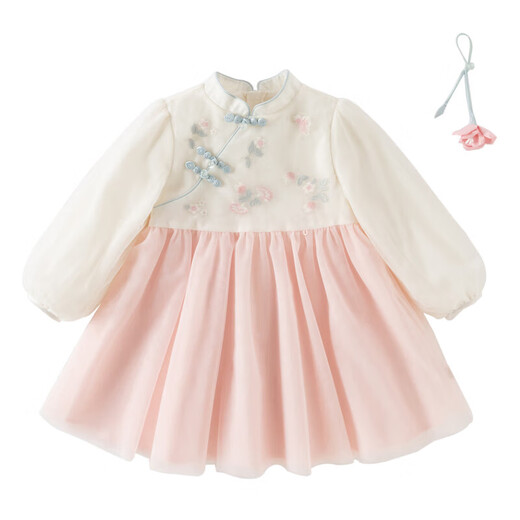 DAVE&BELLA Chinese style girls Hanfu children's dress 2026 spring new baby girl mesh skirt children's skirt children's skirt pink ready stock 80 cm (recommended height 73-80cm)
