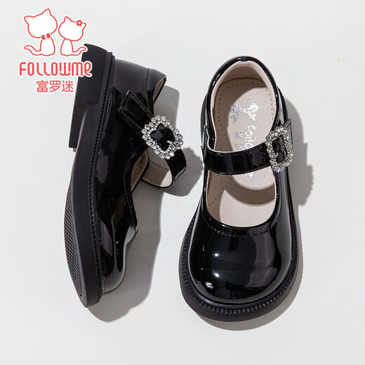 Fuluo Mi Girls' Leather Shoes 26 Spring British Style Campus Soft Sole Performance Shoes Children's Comfortable and Versatile Shoes Shadow Black 30