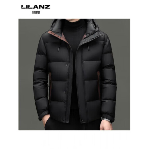 利郎（LILANZ）火山岩蓄热鸭绒羽绒服短款男士冬加厚保暖面包服休闲连帽外套 黑色 14XL (190)