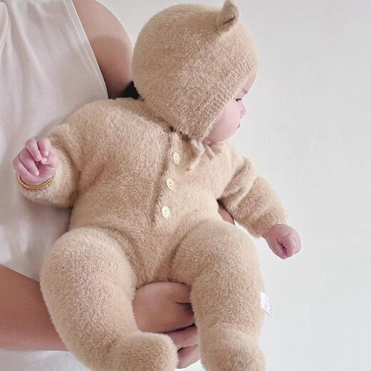 Ultraman Baby Clothes Autumn and Winter Style Plush Jumpsuit Super Cute Warm Bag Romper Suit Baby Winter Outing Clothing 66 Camel Comes with Hat Free Size