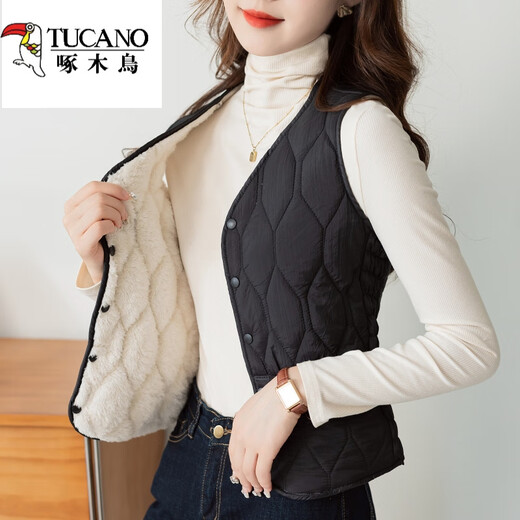Woodpecker Vest Women's Autumn and Winter 2025 New Korean Style Down Cotton Versatile Fashionable Mom Vest Plus Velvet Wear Short Waistcoat Beige-MX Zip Chain Vest Thin Lightweight M 83-95Jin Jin is equal to 0.5 kg