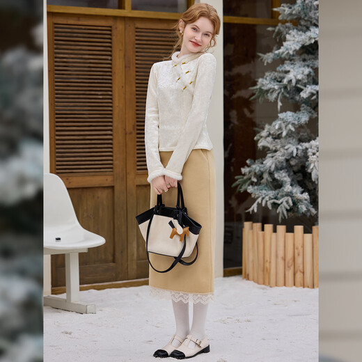 Bailuyu Stand Collar Raw Edge Velvet Shirt 25 Winter New Style New Chinese Style Elegant Top for Women Apricot XL