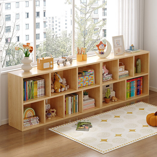 Fantasy Bookshelf Floor-standing Storage Rack Kindergarten Storage Cabinet Short Bookcase Locker Free Combination Eight-Gate Cabinet Lattice Cabinet Regular Basic Model 120x24x60cm Rain Silk Silver Oak Color