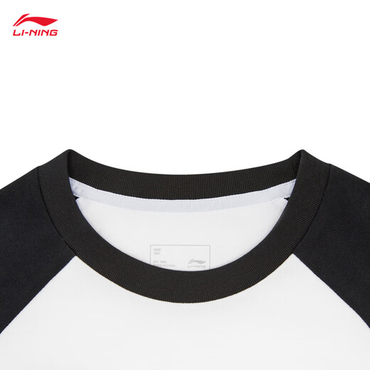 Li Ning round neck long-sleeved cultural shirt for men and women, small and big children 26 spring new casual, comfortable, trendy and versatile sports tops white/black/black-2 110