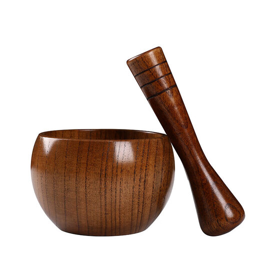 Wanzhuang jujube wood garlic press stone mortar, old-fashioned garlic mortar, household grinder, garlic paste, garlic paste, manual pounding jar, bowl-shaped flat-bottomed jar + garlic pounding stick level one