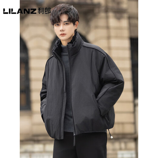 利郎（LILANZ）官方2025冬季羽绒服男90白鸭绒立领宽松加厚保暖时尚外套帅气上衣 YR2560黑色 (甄选90白鸭绒)-旗舰款 M 100-120斤