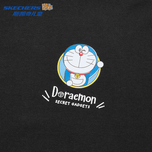 Skechers Doraemon limited design T-shirt children's spring new long-sleeved tops for boys and girls L126K044 carbon black /0018 140