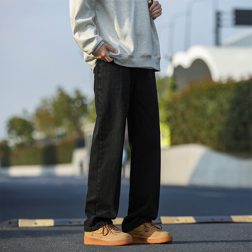 SWAMP AREA American retro loose straight men's autumn and winter washed jeans casual versatile trousers K882 black XL