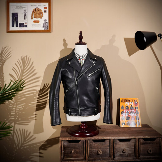 CHEVALPES international first-line brand classic retro motorcycle cable pull top layer cowhide motorcycle leather jacket men's short jacket khaki Italian cowhide S