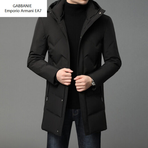 Emporio Armani EA7 Armani мужской пуховик средней длины, зима 2026, новая теплая мужская повседневная куртка на утином пуху, черный 2XL 185