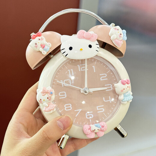 Shijanu KT cat 2024 new alarm clock for students with strong wake-up and silent design for girls and children to get up. Black Kuromi ringer 4-inch alarm clock_free battery_with night light