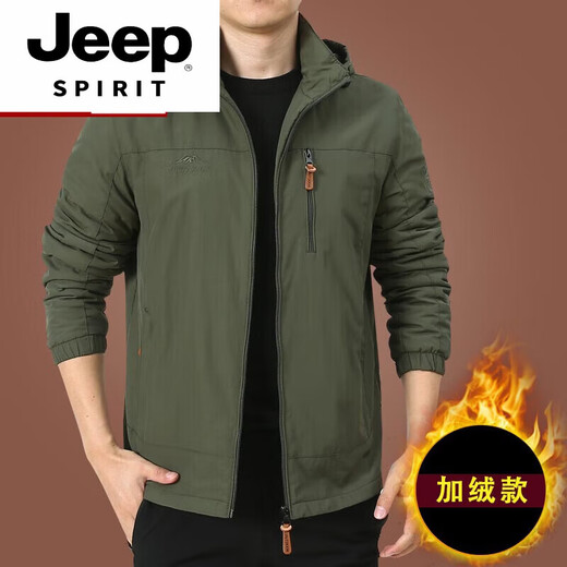 JEEP SPIRIT men's brand outdoor jacket men's coat autumn and winter 2025 new middle-aged men's autumn top 9898 military green thick section 2XL 140-150