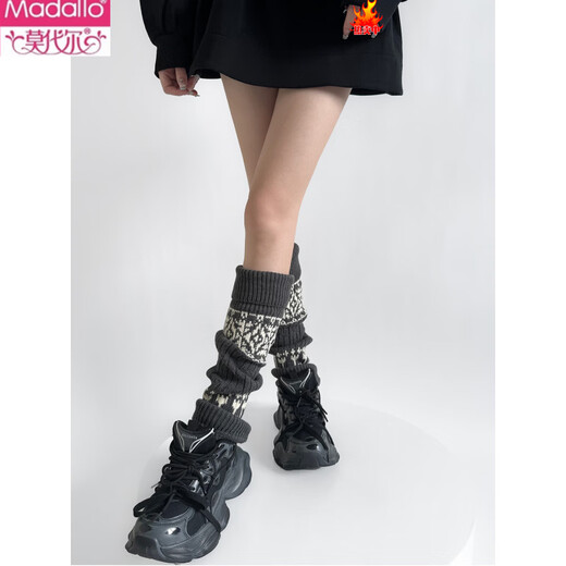 Modal Fair Isle socks autumn and winter thickened pile socks with pantyhose thickened warm slimming wool calf sleeves stockings dark gray 1 pair one size fits all Fair Isle style/soft wool feel