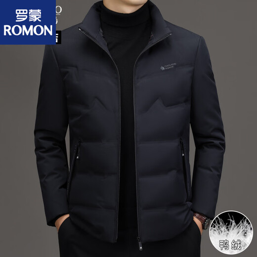 ROMON winter new men's stand-up collar down jacket middle-aged dad thickened warm and cold-proof jacket men's C navy blue thickened and warm XL recommended 135-155 Jin Jin equals 0.5 kg