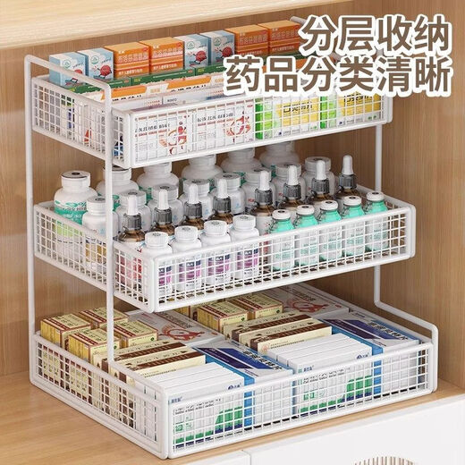 Sanqihu Medicine Box Home Pack Emergency Medicine Medicine Box Storage Box Ventilated and Moisture-Proof Drawer-Type Multi-layer Medicine Box Double-layer Small-Pearl White