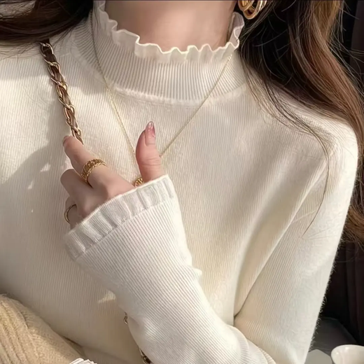 Sweater women's bottoming sweater autumn new style 2025 Western style half turtleneck sweater slim fit with long sleeve sleeves apricot L 100-110Jin Jin equals 0.5 kg