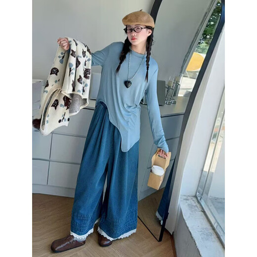 FHHUABD Girls Suit 2026 Design Stacked Vest Dress Bottoming Shirt Lace Wide Leg Denim Long Pants White Vest 120 cm