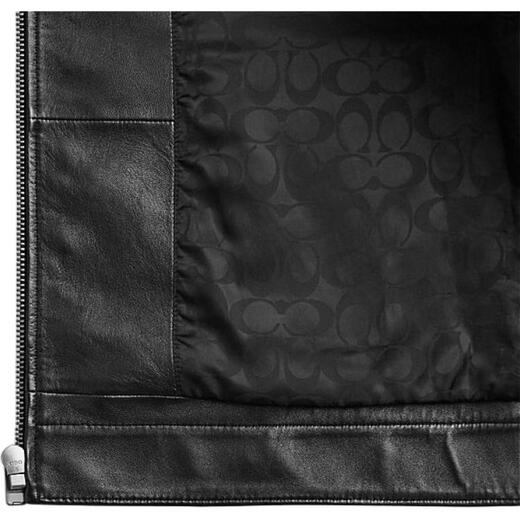 蔻驰（COACH）FW24 纯色拉链翻领长袖皮衣 男款 黑色 黑色 M