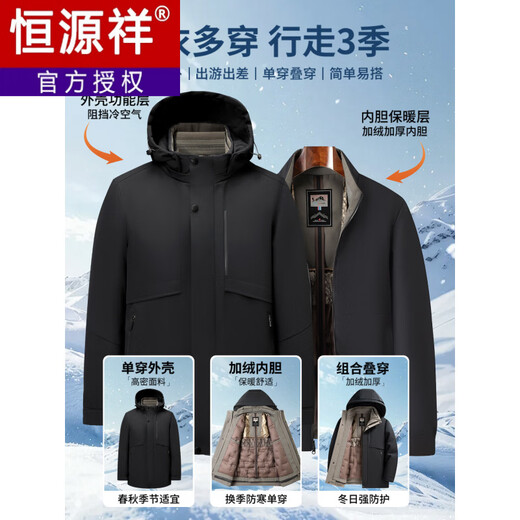 Hengyuanxiang Goose Down Jacket Men's 2025 Winter New Thickened Business Middle-aged and Elderly Dad Parka Jacket Navy Main Picture Style M Recommended Weight -115Jin Jin is equal to 0.5kg