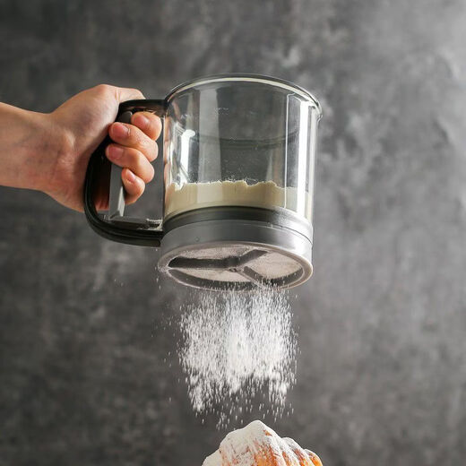 OIMG German ultra-fine hand-held semi-automatic flour sieve household kitchen filter baking tool leaking mesh sieve duster double-layer semi-automatic flour sieve