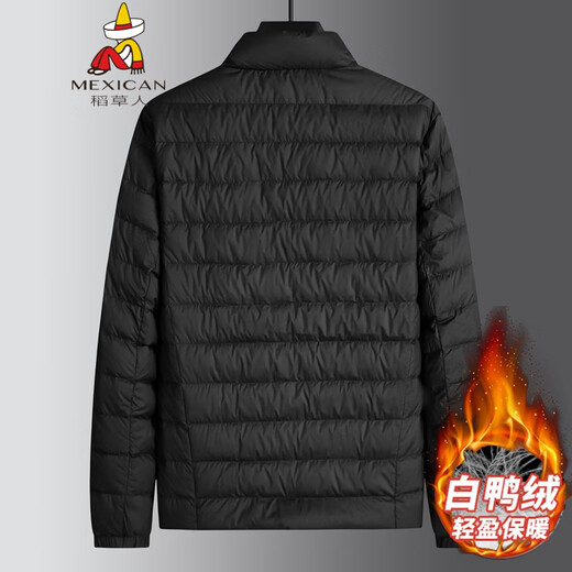 稻草人胖子哥2025冬季新款男士羽绒服加肥加大码时尚休闲立领轻薄羽绒服 黑色 L