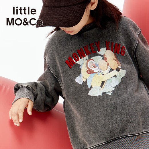 Little MO&Co. Sansan same style Daoxiangong joint series little moco children's clothing 26 spring children's pure cotton sweatshirt long sleeves dark gray 130 130/64