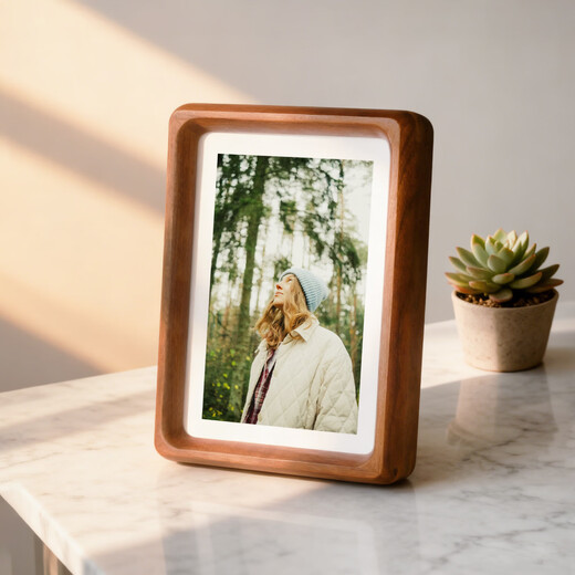 Aijiali solid wood high-end photo frame with mortise and tenon structure, retro style, dual-purpose for table and wall hanging, photo frame can be placed horizontally or vertically, walnut color (photos can be printed for free), 8 inches, inner frame 15*20cm