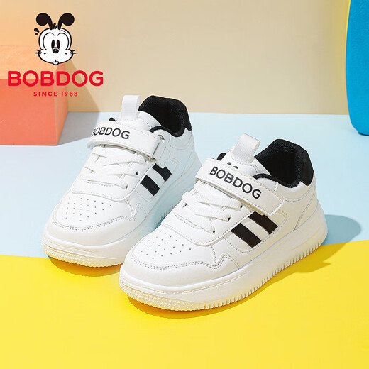 BOBDOG children's shoes spring children's sneakers casual all-match white shoes boys low-top running shoes 101561036 white/black 35