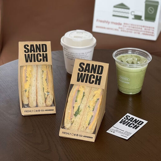 Fantasy sandwich packaging box triangular transparent special thickened box sandwich window bakery food packaging bag paper 100 pieces