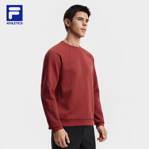 FILA Official Men's Pullover Sweatshirt 2026 Spring New Fitness Sports Comfortable Knitted Long-Sleeved Top Dark Blush-WI L 175/96A/L