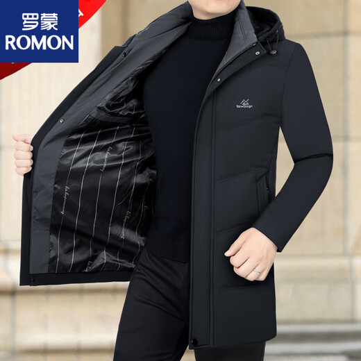 ROMON Мужской пуховик средней длины, новинка 2025 года, повседневная белая куртка на гусином пуху среднего возраста, зимняя 29292, черная, M 170M