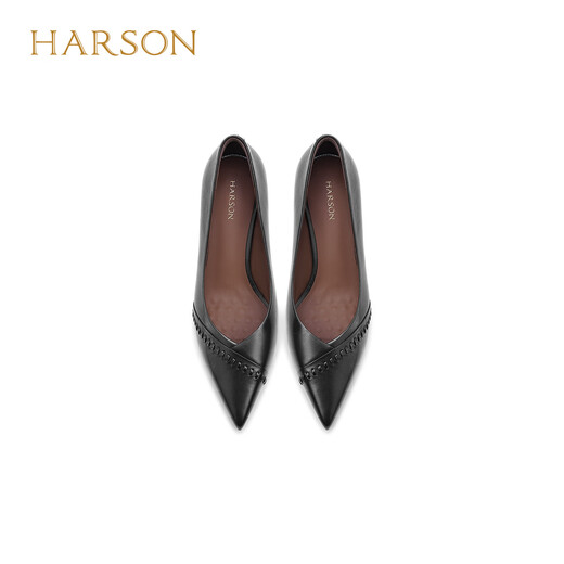 Hazen genuine leather lambskin pointed toe high heels commuting versatile shallow mouth single shoes for women 2026 new black sheepskin 34