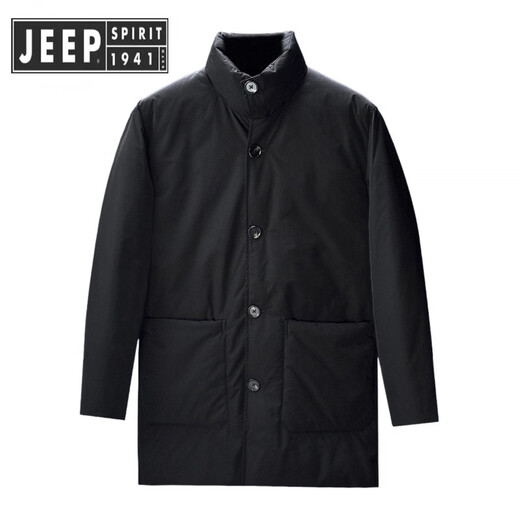 JEEP SPIRIT 90 white duck down simple and fashionable stand-up collar new winter thickened high-end warm mid-length down jacket outer black XL