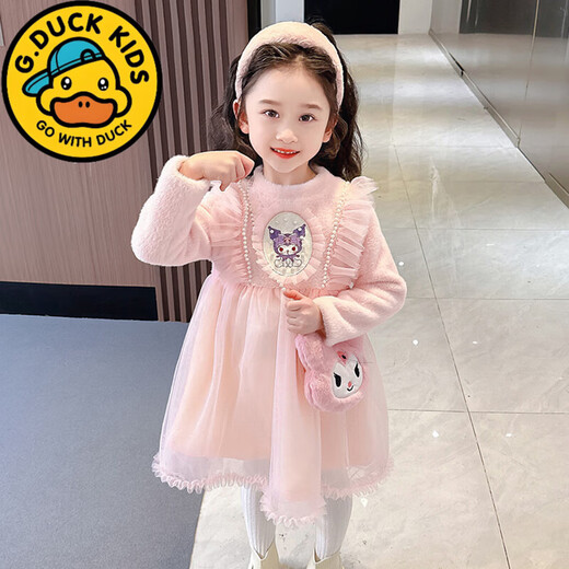 G.duck girls dress western style princess plus velvet autumn and winter baby girl 2024 new mesh skirt thickened winter trendy purple 130 recommended 120-130cm7-8 years old cm