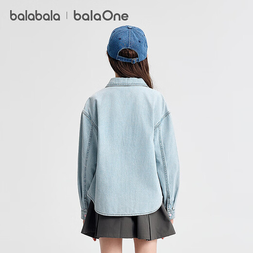 Balabala children's clothing girls' shirt children's long-sleeved 2026 new spring color cotton denim shirt lapel versatile top denim light blue 88101 150