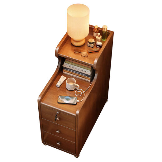 Fantasy Bedside Table Bedroom Small Bedside Table Movable Narrow Cabinet FAS Grade Rubber Wood 216 Upgraded Model #Original Wood Color 40x40x70cm