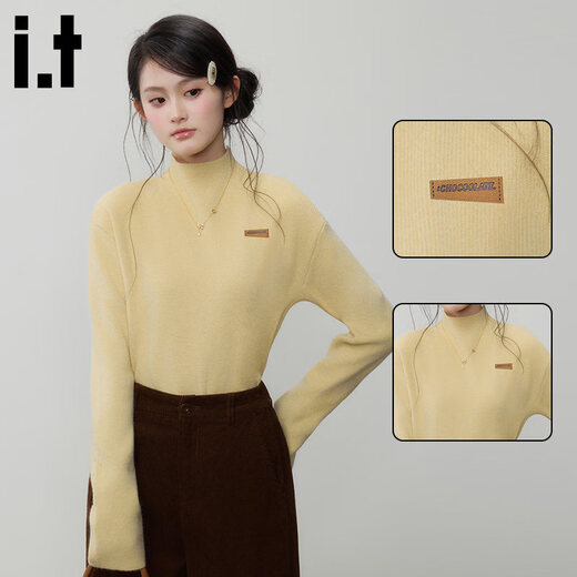 CHOCOOLATE it women's high-end slim fit pullover knitted sweater for women spring American versatile casual bottoming shirt for women light yellow L