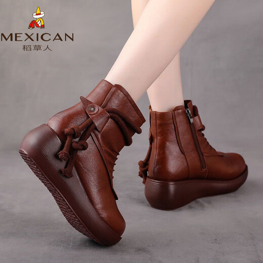 Scarecrow's new Martin boots soft sole warm winter women's shoes cold-proof thick sole fashionable women's shoes platform sole women's shoes autumn and winter brown single lining 41