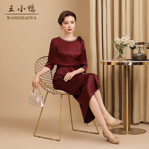 Wang Xiaoya 2026 early spring small mother red dress happy mother-in-law wedding banquet mother-in-law high-end dress Lafite red L