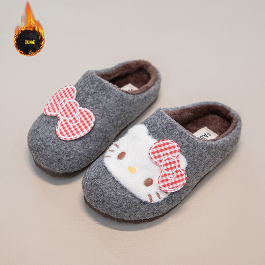 Girls' Cute KT Cat Cartoon Baotou Slippers for Outerwear 2025 Winter New Woolen Birkenstock Shoes and Cotton Slippers Dark Gray (Photographed by Inner Length) 29 Inner Length 18cm